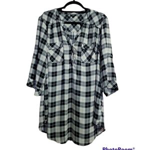 Torrid plaid 3/4 sleeve pullover georgette blouse